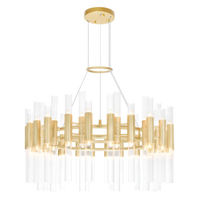 Lustre 72 lumières - Luminaire de salle à manger moderne doré, finition or satiné, plafonnier pour îlot de cuisine, entrée