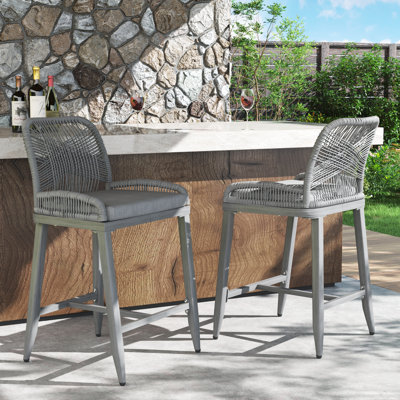 Patio Counter Stool With Metal Wood Grain