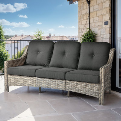 3 - Person All Weather Patio Furniture Sofa , Outdoor Wicker Rattan High Back Sofa With Cushions by Winston Porter
