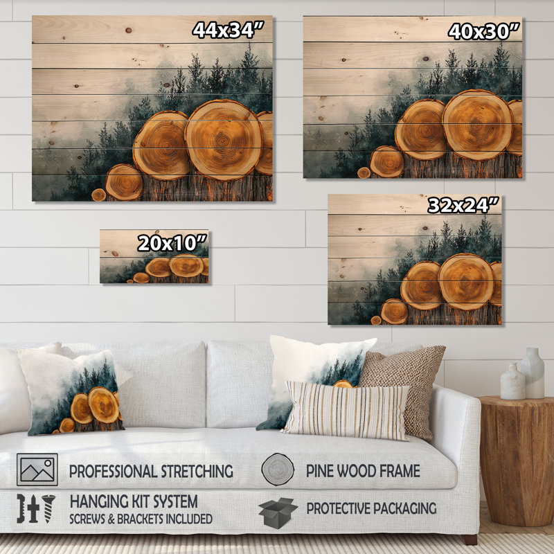 Pine Trees On A Top Of Wood Slide III - Tree Wood Wall Art - On Natural Pine Wood, 10" H x 20" W