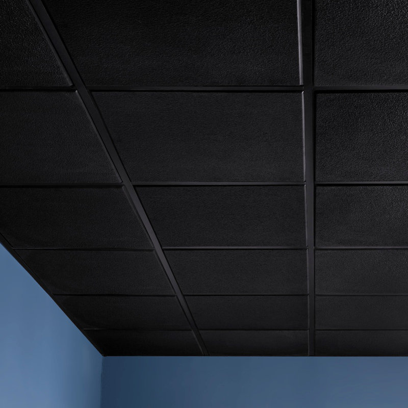 Genesis 2ft x 2ft Black Stucco Pro Revealed Edge Ceiling Tiles - Easy Drop-in Installation – Waterproof, Washable and Fire-Rated - High-Grade PVC to Prevent Breakage - Package of 12 Tiles
