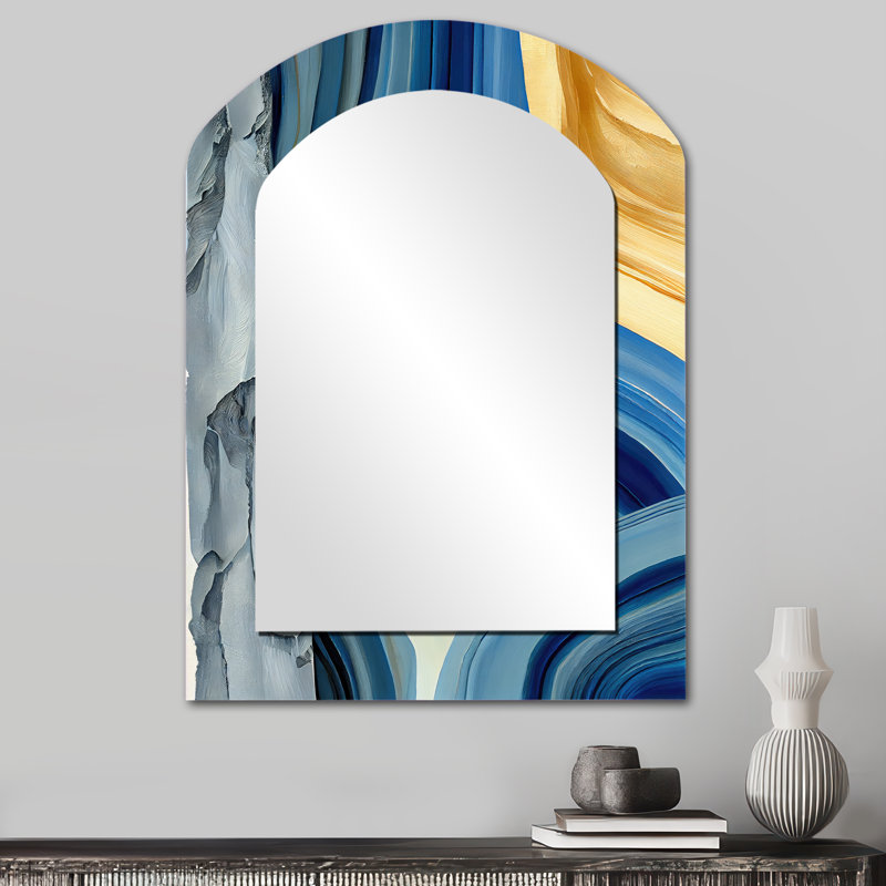 «Bold Blue Brush Strokes III», miroir mural à spirales abstraites, miroir décoratif asymétrique moderne, impression sur métal