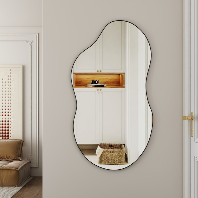 Ashane Asymmetrical Wall Mirror Metal Frame, Black, 43" x 21.4"