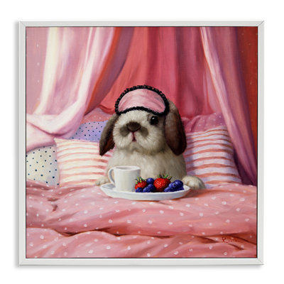 Adorable House Bunny Rabbit Breakfast in Bed Pink by Lucia Heffernan - Graphic Art