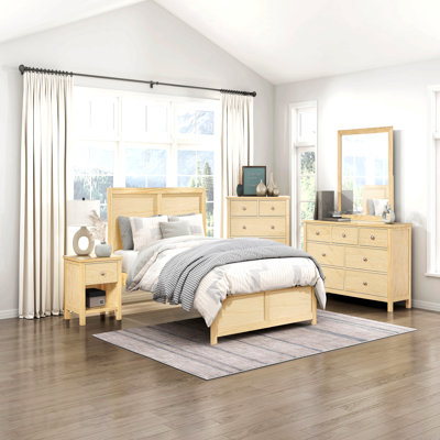 Contemporary Full Size Platform Bed Sleek Design Natural Pine Finish Wooden Bedroom Furniture 1pc