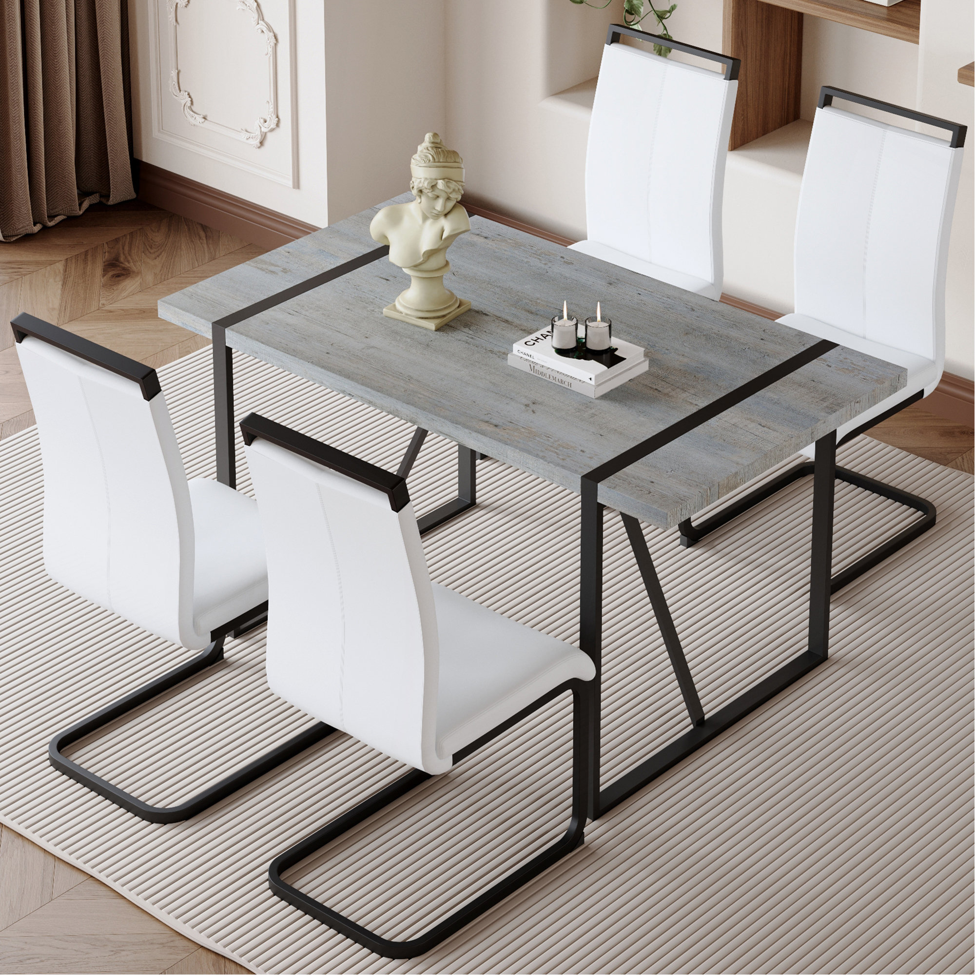 Ivy Bronx Table And Chair Set. Modern Minimalist Grey Marble Textured ...