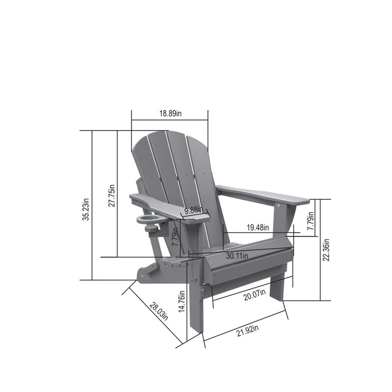 Folding Adirondack Chair with Side Table, 3-Piece Adirondack Chair Set with Wood Texture, Black