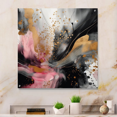 Pink Gold Texture Splash Marble III - Abstract Marble Acrylic Wall Art For Living Room