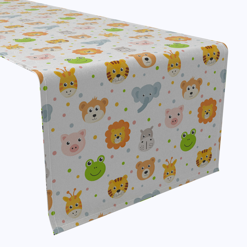Cheerful Animal Icons Cotton Runners, 108" x 16"