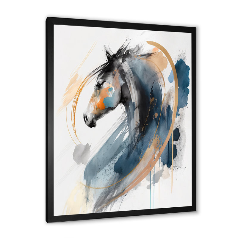 «Black Horse Side Portait II», art mural cheval, Cadre photo noir, H 32 po x l 24 po