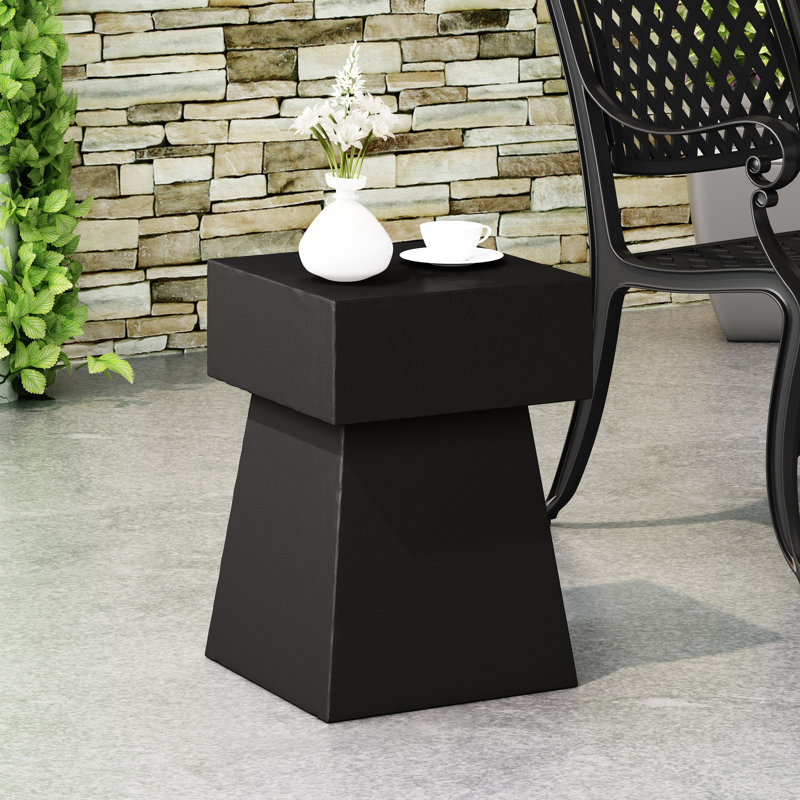 Table d'appoint en béton léger, design moderne, noir, sans assemblage, forme de piédestal - 13,82 po de largeur x 18,74 po de hauteur, oxyde de magnésium moderne, oxyde noir, forme contemporaine