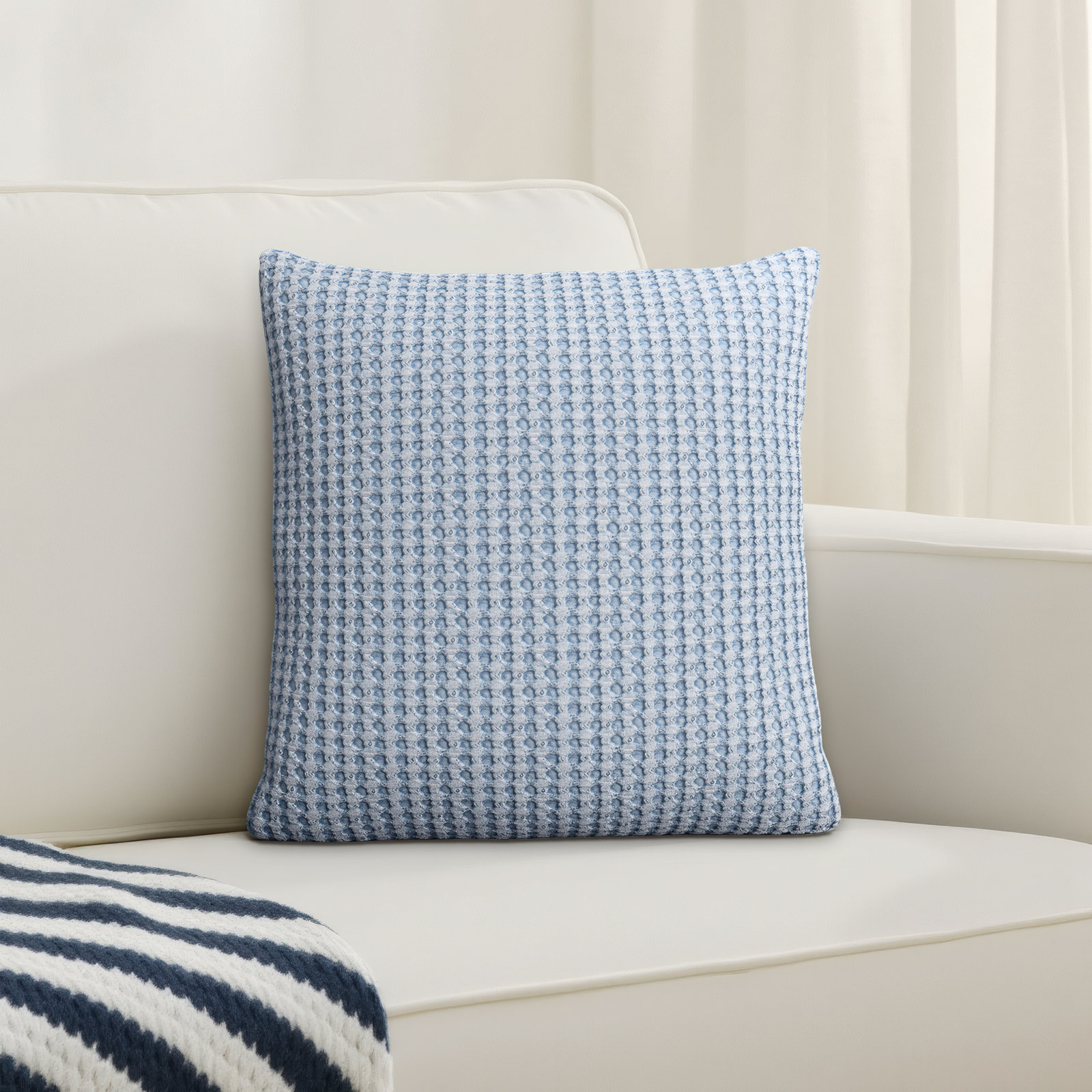 Ruta Cotton Throw Pillow Cover, Denim, 20" H x 20" W