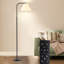 Lampe sur pied arquée avec télécommande, ampoule incluse et abat-jour en tissu plissé