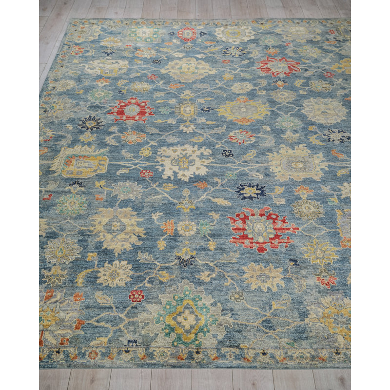 Oxford hand-knotted Ghazni Wool Blue Area Rug, 10'X14'