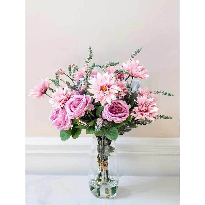 Arrangement mauve, rose et dahlia rose