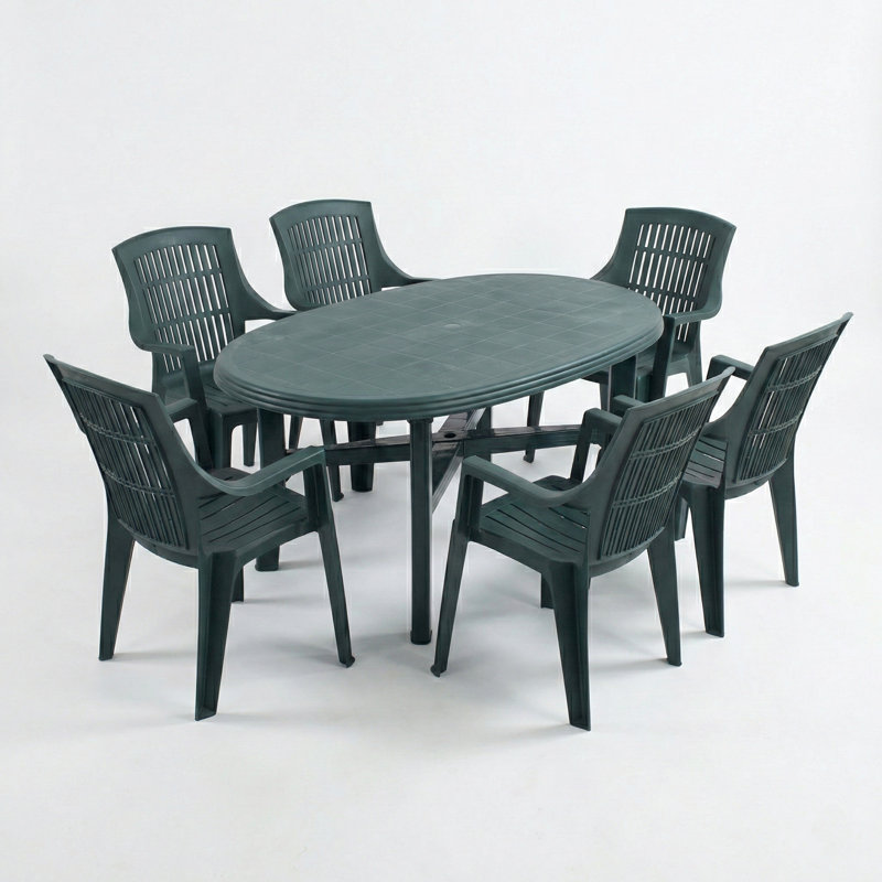 Wynell 6 - Person Patio Dining Set with Oval Table, Green