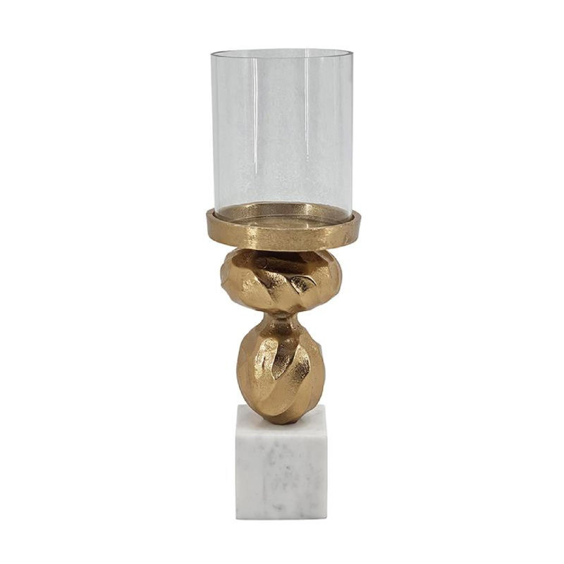 Gold and White Glass Diamond Stem Hurricane Lamp