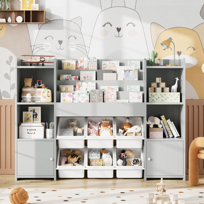 Bibliothèque pour enfants 46,9 "avec 6 casiers de rangement, organisateur de jouets avec tablettes de rangement, pour salle de jeux, école