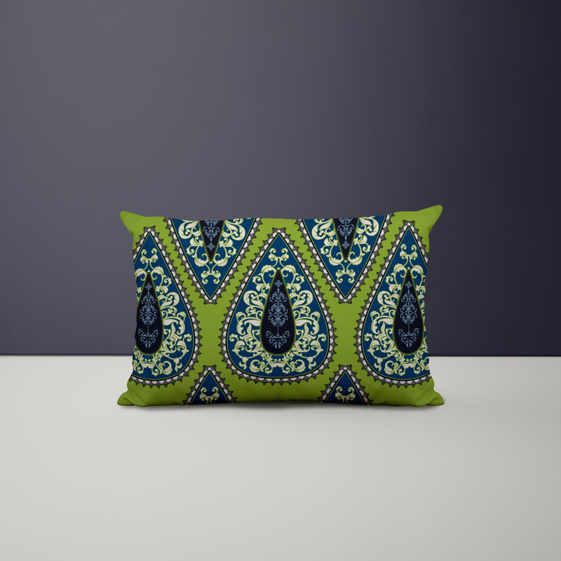 Paisley Outdoor Reversible Throw Pillow, Chartreuse