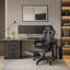 Fauteuil de bureau de direction inclinable de style course automobile avec repose-pieds, noir et gris, massage par vibrations et chauffage lombaire