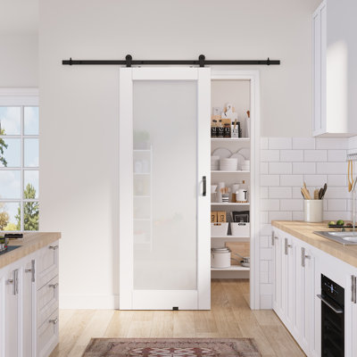 30in.x 80in.1 Lite White Door Slab Prefinished Surface With All Barn Door Hardware Kit