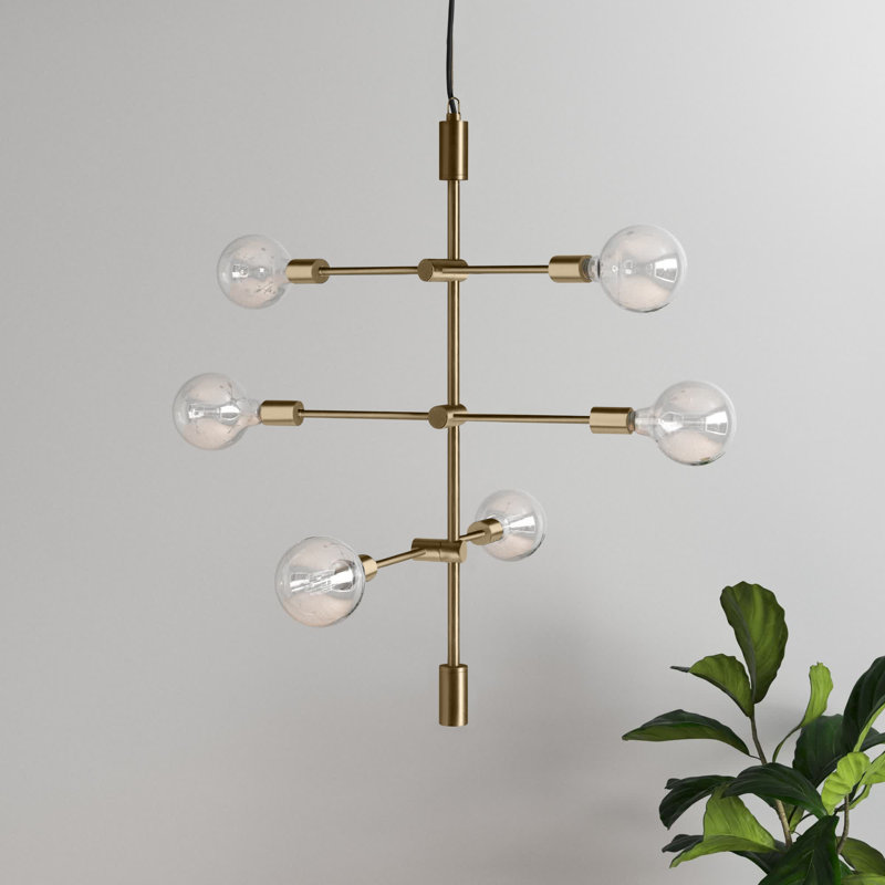 Lustre géométrique spoutnik à 6 lumières Kobe, Or doux