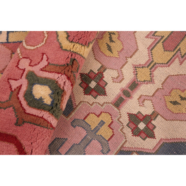 Oriental Handmade Hand-Knotted Rectangle 8'4'' x 10'3'' Wool Area Rug in  Light Pink/Gray/Red