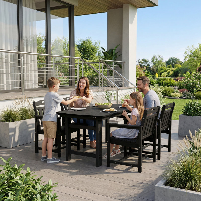 4-Person 5-Piece rectangular Patio Dining Set With Umbrella Hole, Black