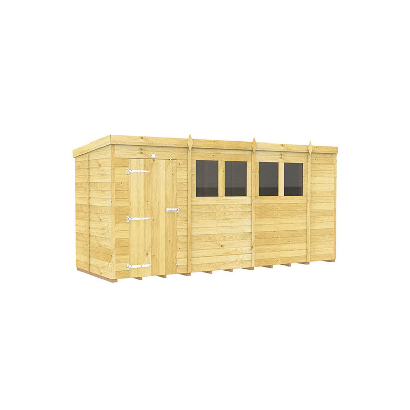 14ft x 5ft Pent Shed - Single Door with Windows