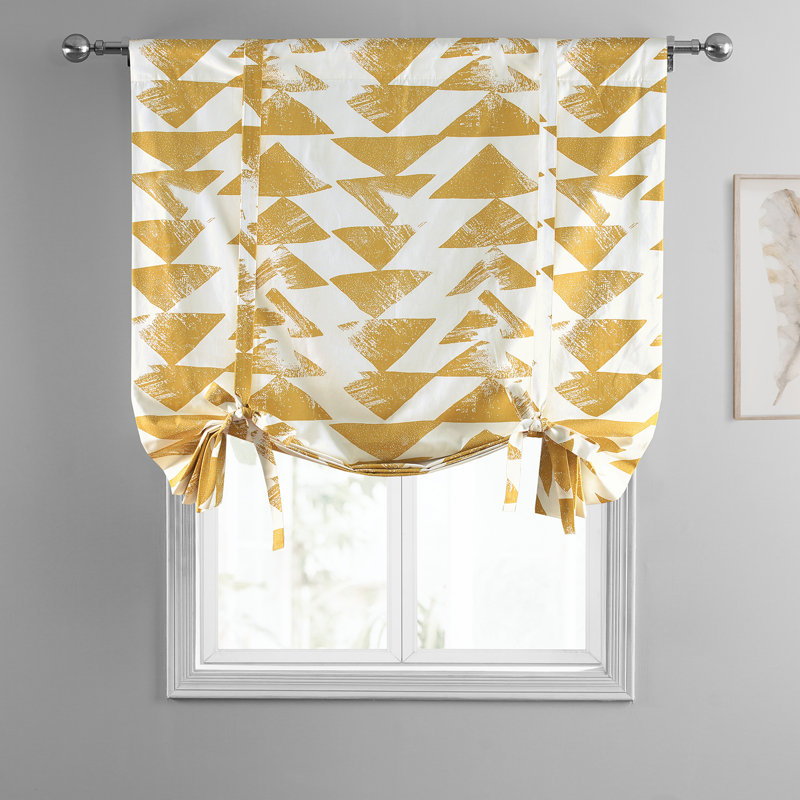 Printed Cotton Room Darkening Tie Up Window Shades for Living Room, Bedroom and Kitchen, Triad Gold