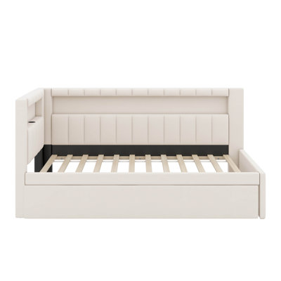 Lit plateforme simple tapissier avec ports USB, ceinture à DEL et lit gigogne