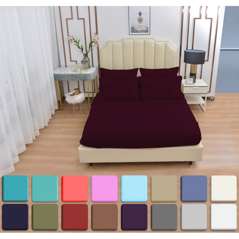Premium Rayon From Bamboo 6 Pc Sheet Set With Deep Pockets, Cooling, Eggplant, Split King Sheet Set with 4 Pillowcases