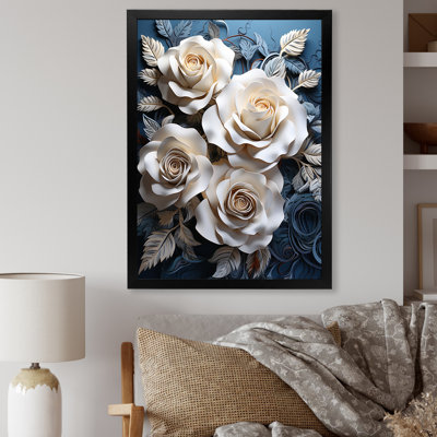 «Blue and White Roses Moonlight Grace II», reproduction d'art sur toile