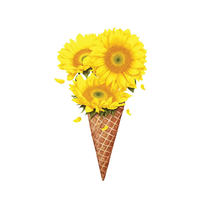 " Ice Cream With Sunflowers " by Valeriya Korenkova, 12" H x 8" W x 0.75" D