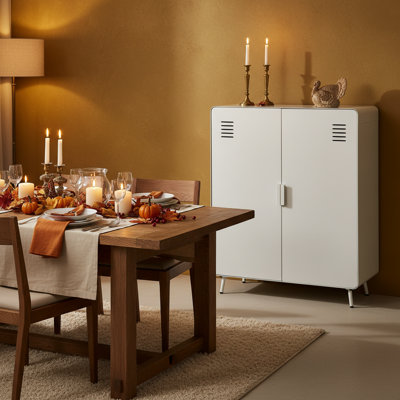 Modern 2-Door Metal Storage Cabinet with Adjustable Shelves – Freestanding Locker for Living Room, Kitchen, or Entryway