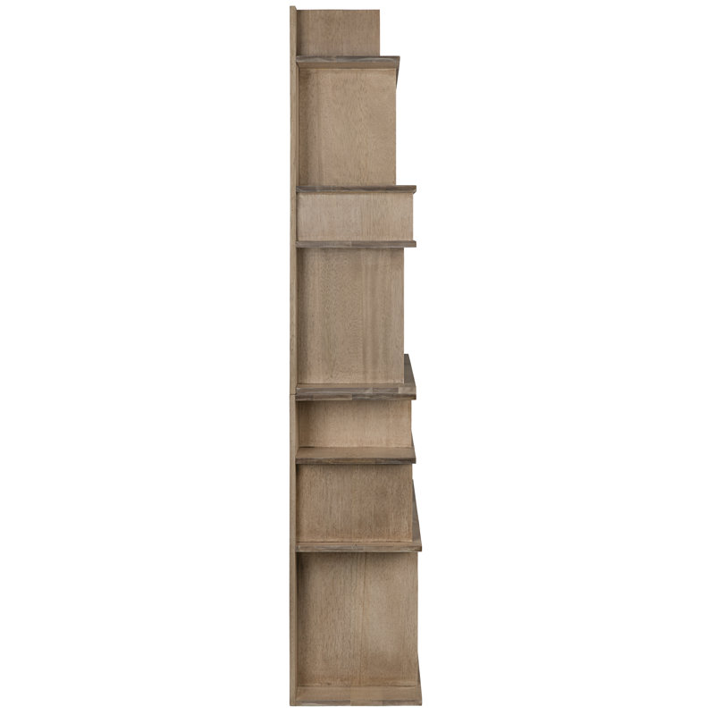 Rashi Mid-Century Rustic Walnut Bookcase with Geometric Cubes