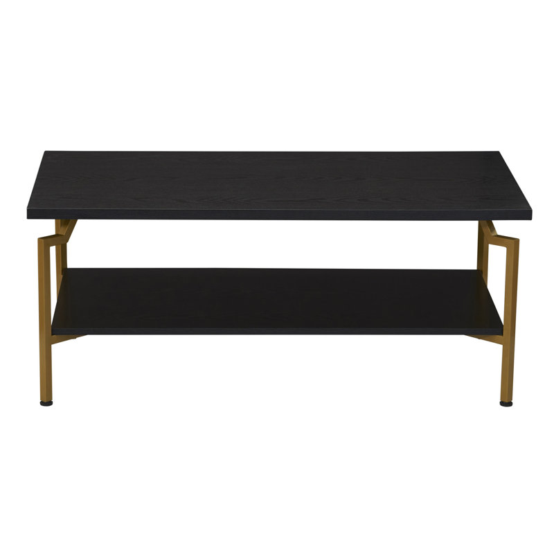 Table basse en chêne et fer, Plateau noir / structure noire