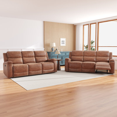 Menges Leather Power Reclining Sofa With Zero Clearance Recliner, Charging Port,Concealed Cup Holder