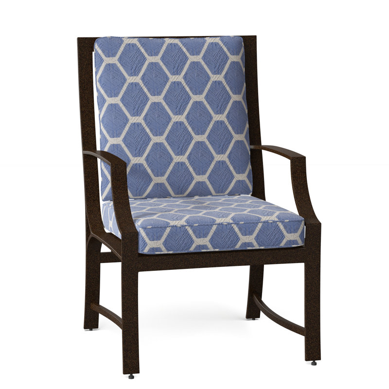 Seal Cove Outdoor Dining Armchair, Chestnut Brown, Canvas Navy Sunbrella® Canvas
