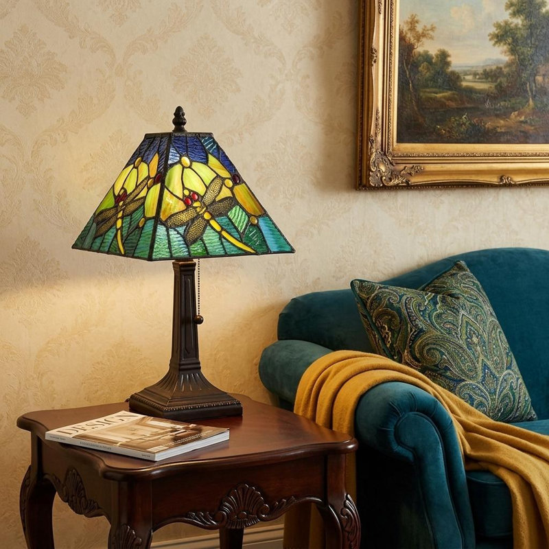 Lampe de table chandelier 15 po en métal brun foncé avec abat-jour empire vert