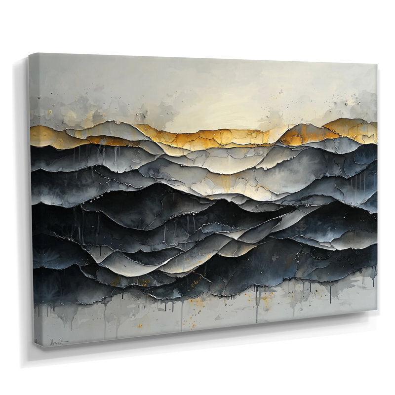 Gris et blanc, vagues océaniques en spirale I - peinture abstraite grand art mural, H 34 po x l 44 po, Toile tendue