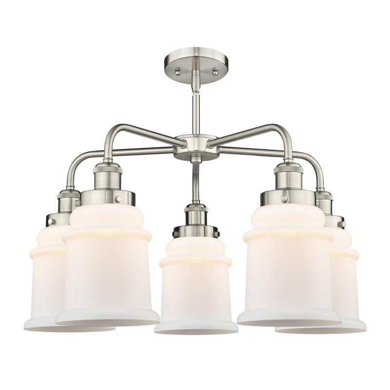 Lustre en forme de cloche à 5 lumières Alvi, Blanc mat, Nickel satiné
