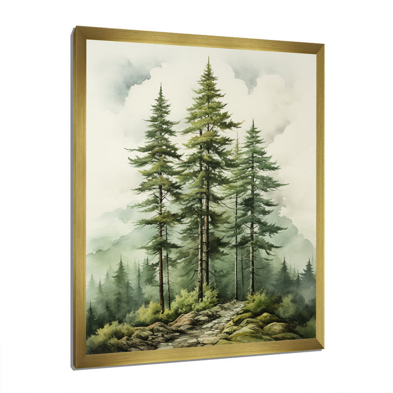 Vert arbre vert Eternal Guardians II - arbre pin, art mural encadré, Cadre doré simple, H 32 po x l 24 po x P 1 po