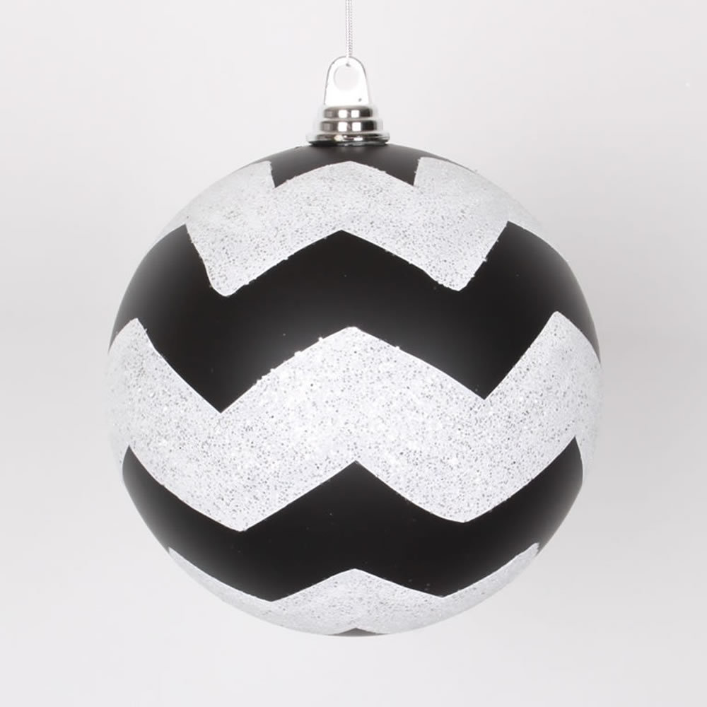 Shatterproof Bauble, Black / White, 4.75" H x 4.75" W x 4.75" D