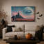 Lune surréaliste avec un œil au-dessus d'une cathédrale de pierre et d'une toile murale d'Halloween-60263825
