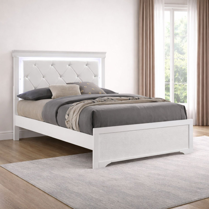 Lit tapissier standard Mylhana, Simple, Blanc