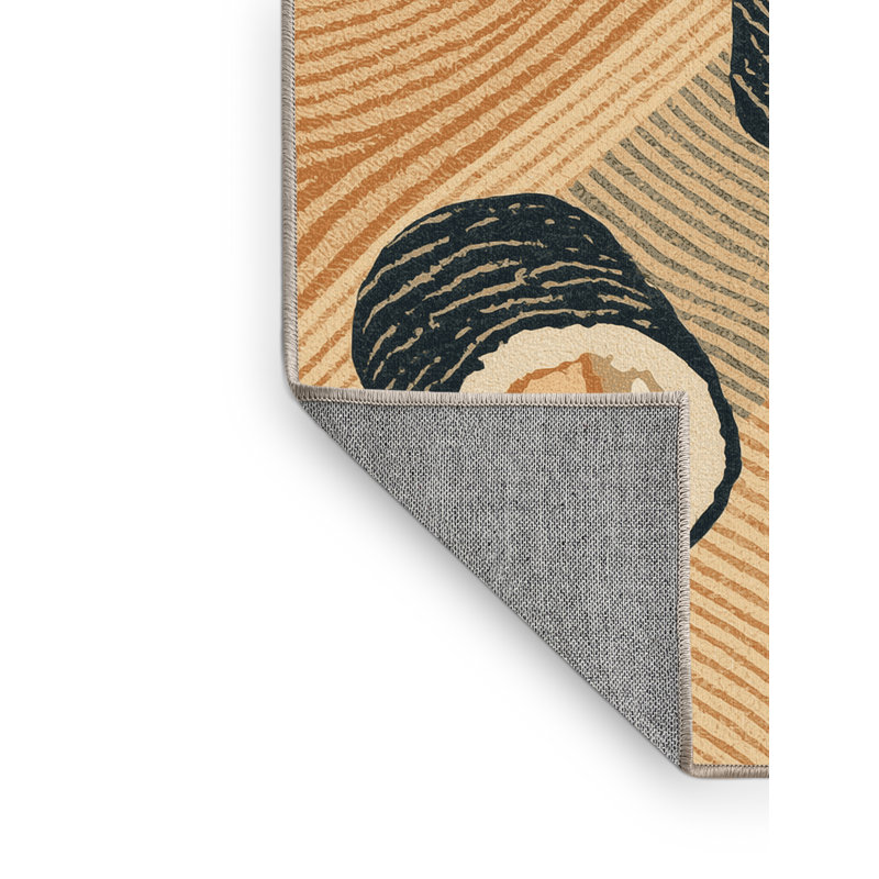 Machine Washable Higgins Sushi Roll Nautical Striped Rug in Brown – Beige Binding, 5x8