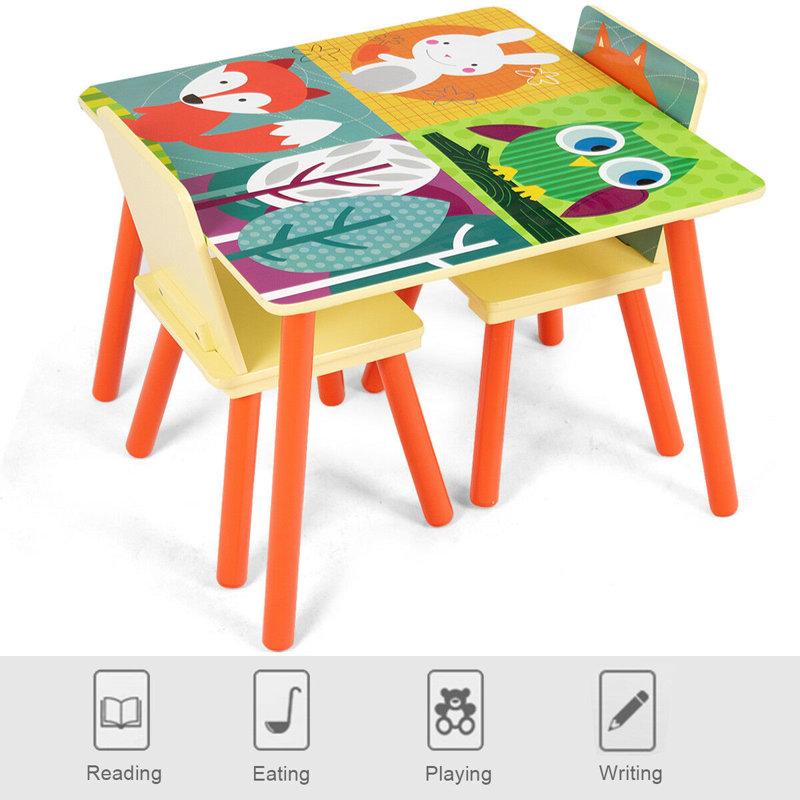 Floman Kids Solid Wood Square and Chair Set