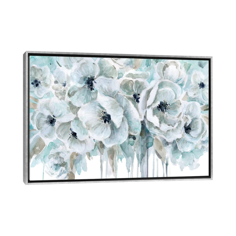 " Teal Harmony II " by Carol Robinson, Silver Framed Canvas, No Mat, 40" H x 60" W x 1.5" D