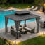 Pavillon de jardin en aluminium avec toit double en polycarbonate, rideaux et filet pour l'extérieur-125455855